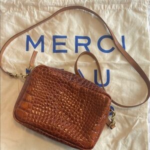 Clare V Brown Crocodile Embossed Leather Bag